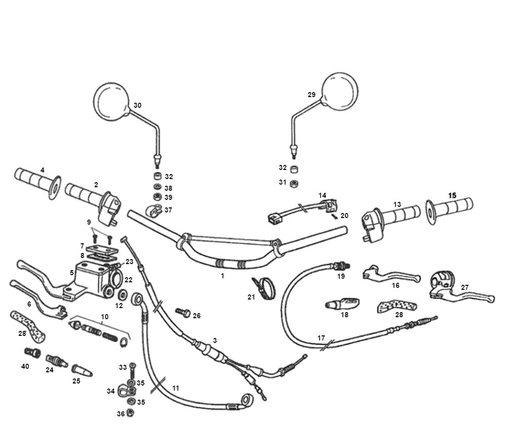 Volante - Cilindro del freno - Leva del freno - Specchietti - Cavi Derbi Senda R vecchio modello