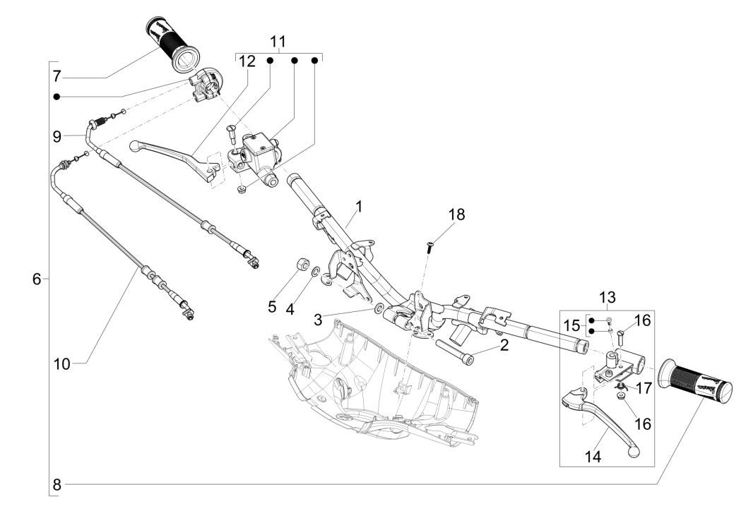Volante - Cilindro freno - Cavo acceleratore - Manopole Vespa Sprint 125 3V IE ABS