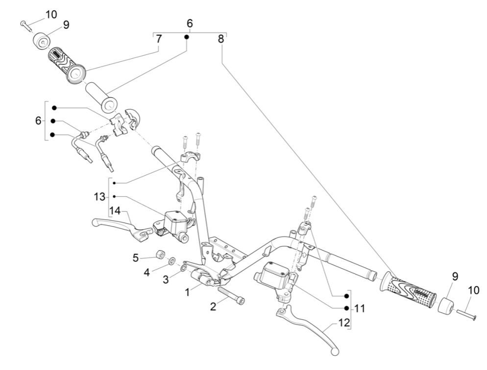Volante - Cilindro freno - Cavo acceleratore - Manopole Piaggio MP3 300 HPE/300 HPE Sport ABS Euro 5 2020-2022
