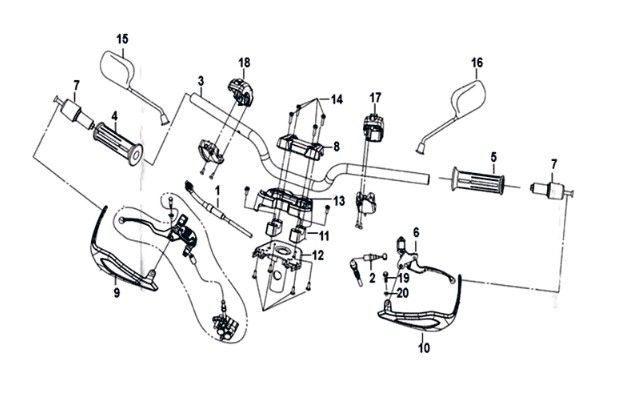 Stuurbocht - remhevels - kabels Sym Crox 50 E4 WHITE/GRAY (WH-8018P/GY-7450U)
