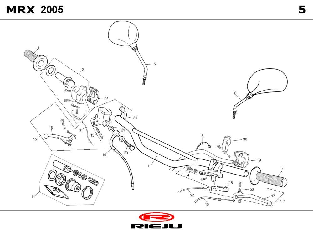 Volante - Componenti dello sterzo - Specchietti Rieju MRX P-up nero 2008 2 tempi