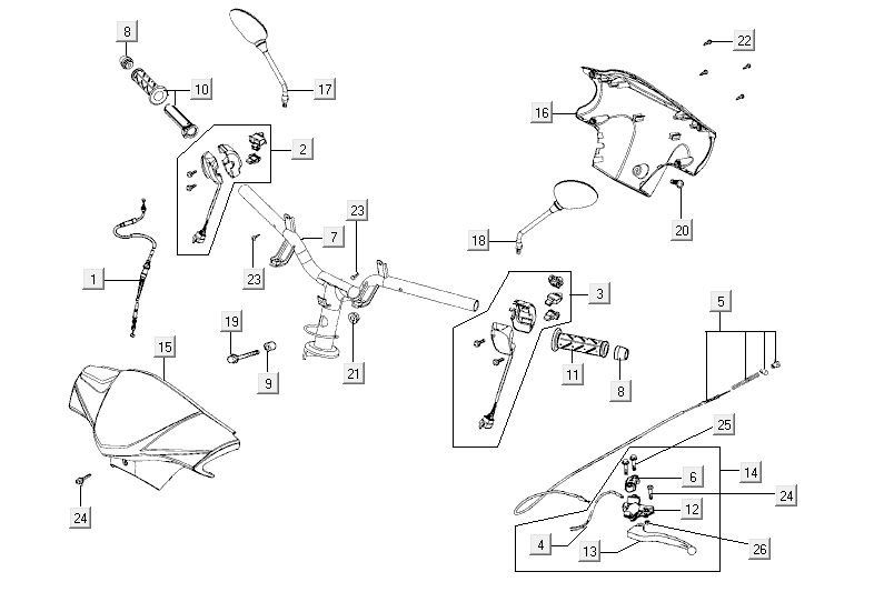 Volante - Componenti sterzo lunghi neri Kymco Agility Fat 12' 4 tempi