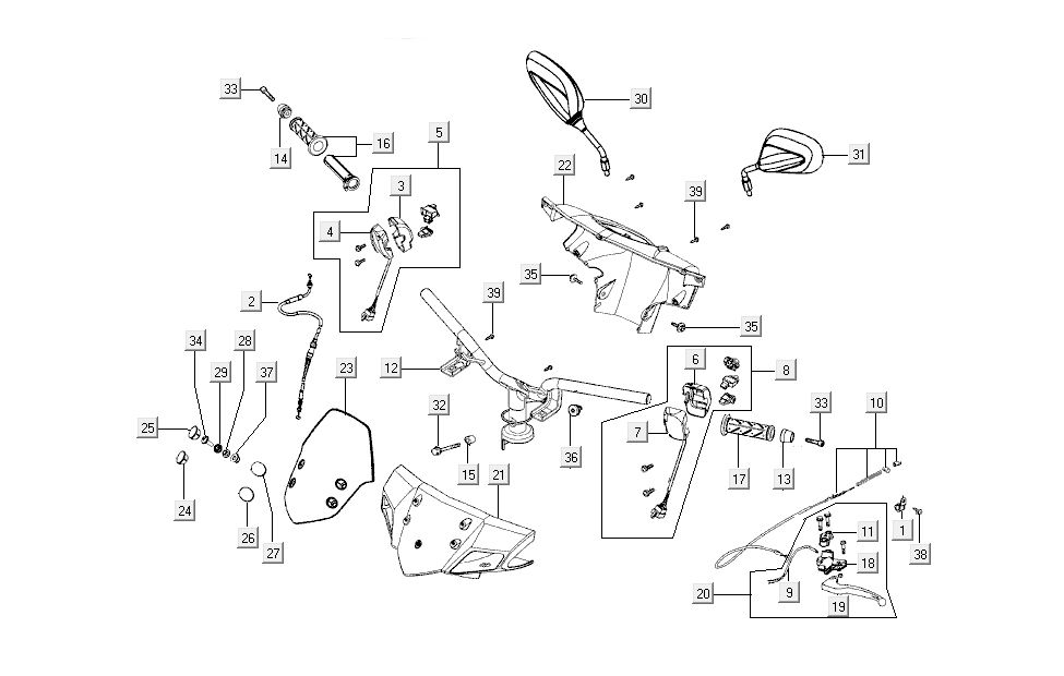 Volante - Kymco Super8 50 4 tempi 2009 → componenti sterzo bianchi