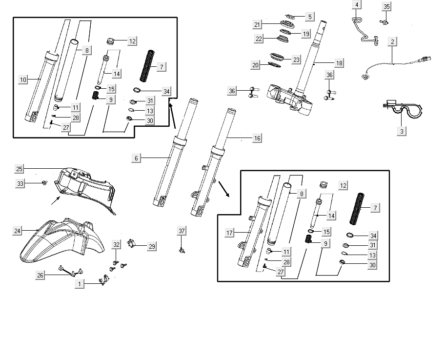 Forcella anteriore - Corona - Cuffia - Parafango anteriore Kymco People S 50i Euro 4 Blue