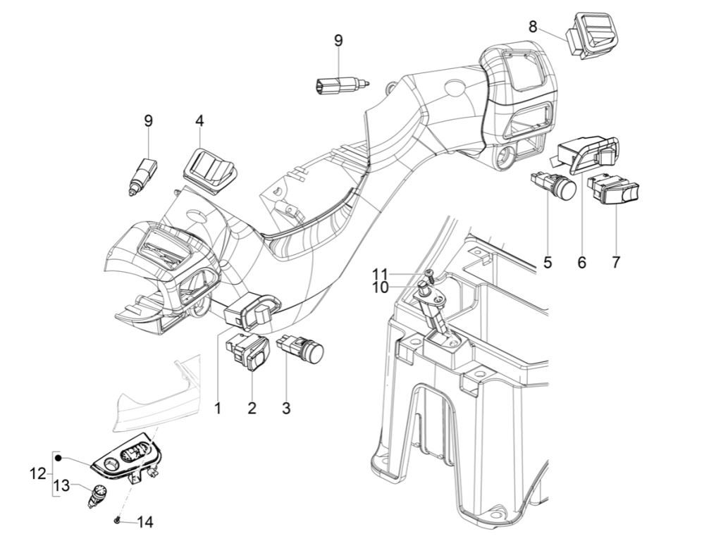 Interruttori a manubrio Piaggio MP3 300 HPE/300 HPE Sport ABS Euro 5 2020-2022