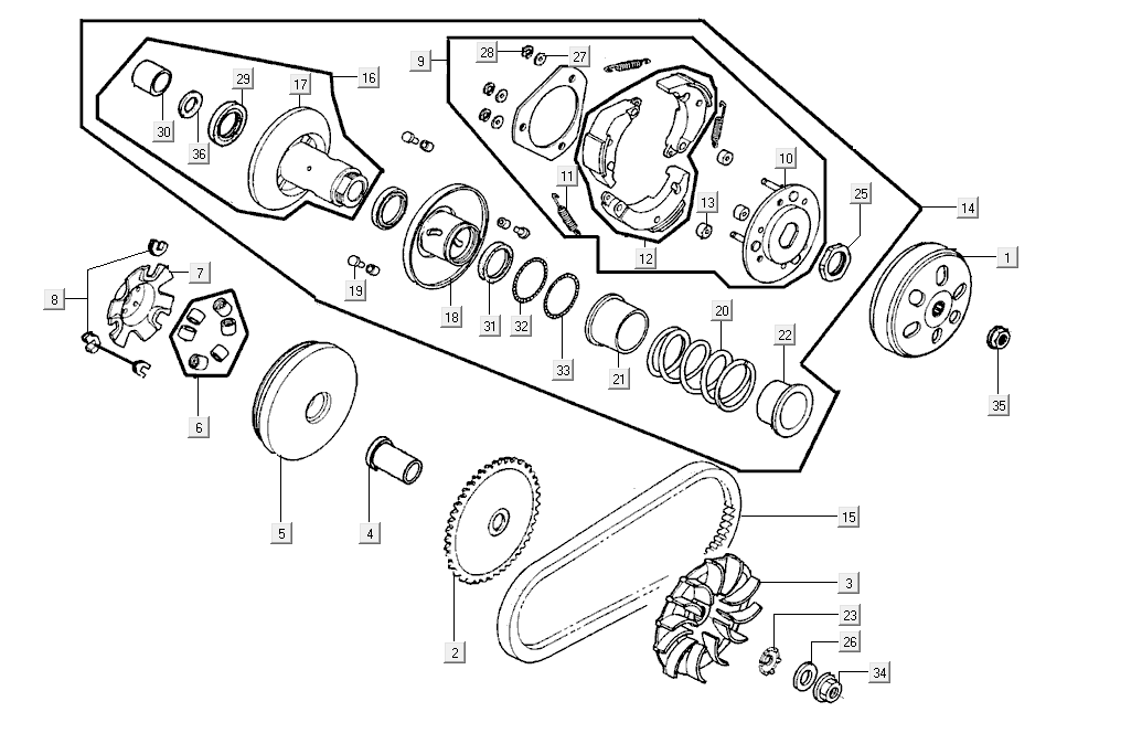 Variatore - Frizione - Cinghia trapezoidale Kymco Super8 Street 50i Euro 4 Grigio Opaco