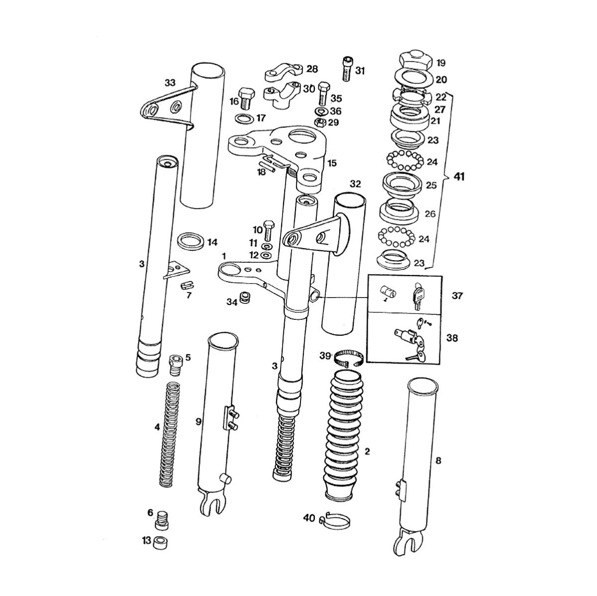 Voorvork dun met harmonicarubbers - balhoofdset - stuurslot Tomos STANDARD QUADRO LUXE 1996-1997