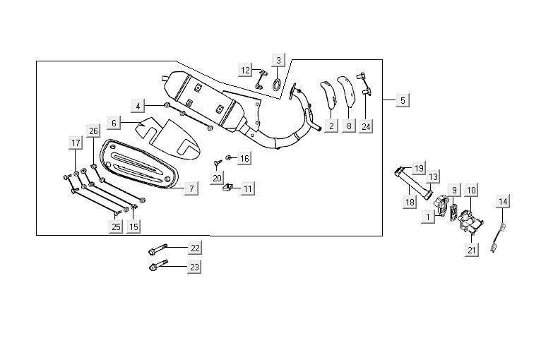 Scarico AC Kymco Yup 50 2 tempi blu-argento