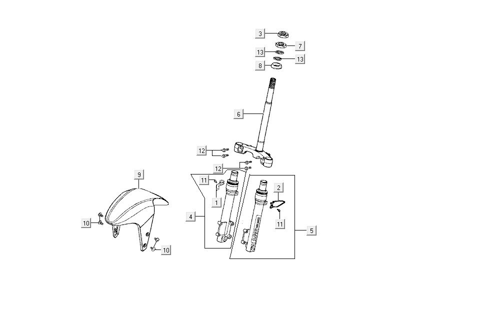 Forcella anteriore - Cuffia - Parafango anteriore Kymco Super9 50 2 tempi AC nuovo modello argento - nero
