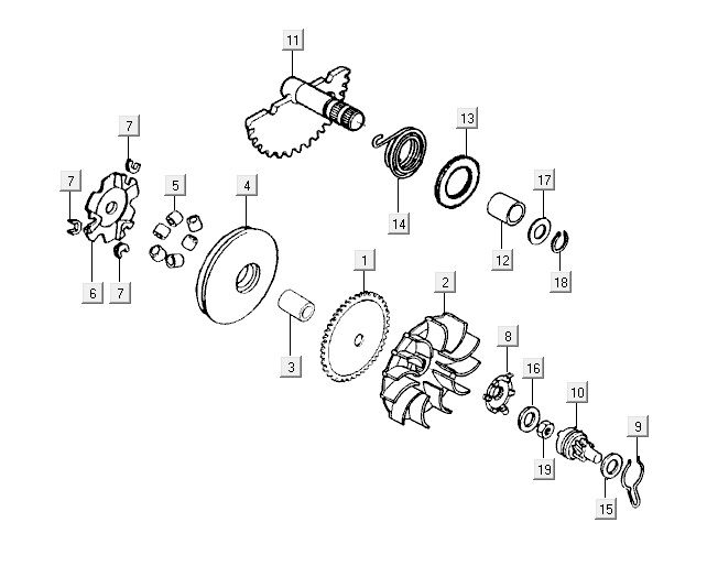 Variatore - Asse Kickstarter Kymco Vitality 50 2 tempi AC rosso