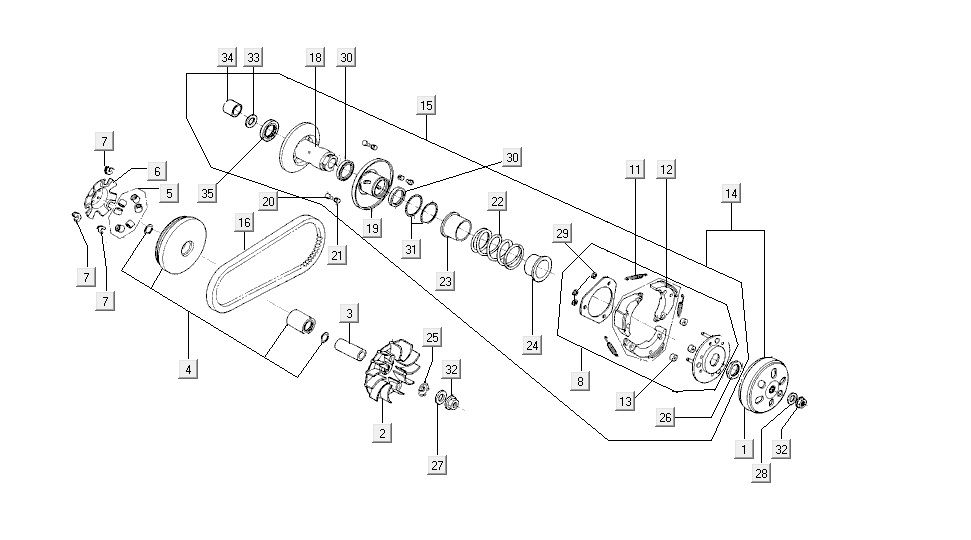 Variatore - cinghia trapezoidale - frizione Kymco Agility 16+ 200i blu chiaro metallizzato opaco