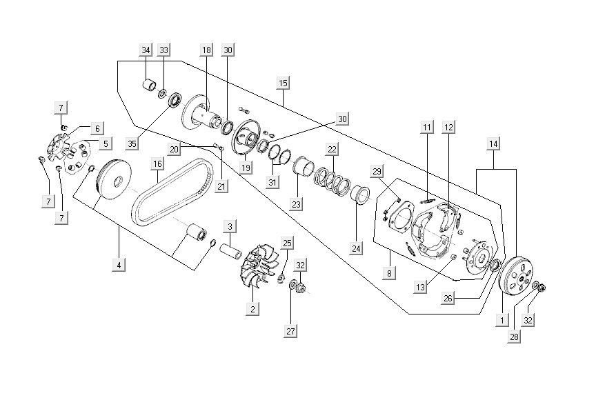 Variatore - Cinghia trapezoidale - Frizione Kymco Agility 16+ 200i Argento metallizzato opaco