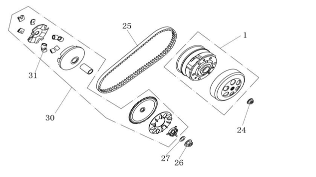 Variatore - cinghia trapezoidale - frizione China Ape 50 marrone