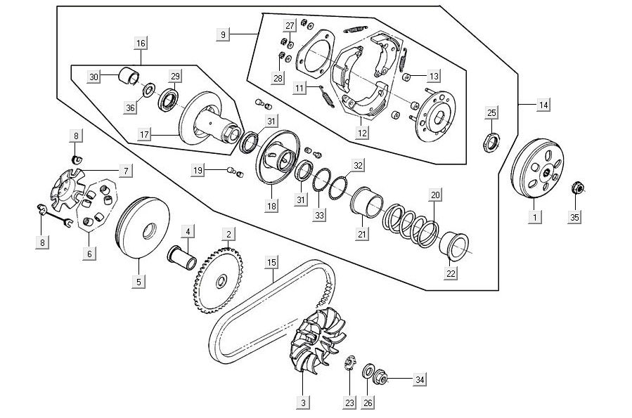 Variatore - cinghia trapezoidale - Frizione Kymco Agility 16'+ 4 tempi argento metallizzato opaco