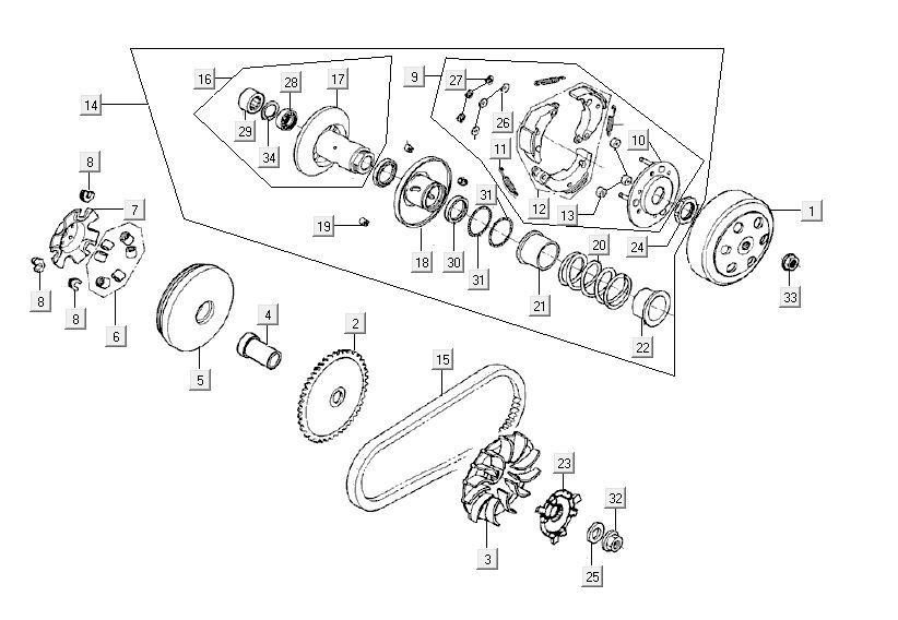 Variatore - cinghia trapezoidale - frizione Kymco Carry 50i 4 tempi Euro 4 bianco