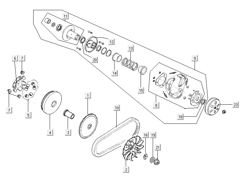 Variatore - Cinghia trapezoidale - Frizione Kymco City 16' 4 tempi bianca