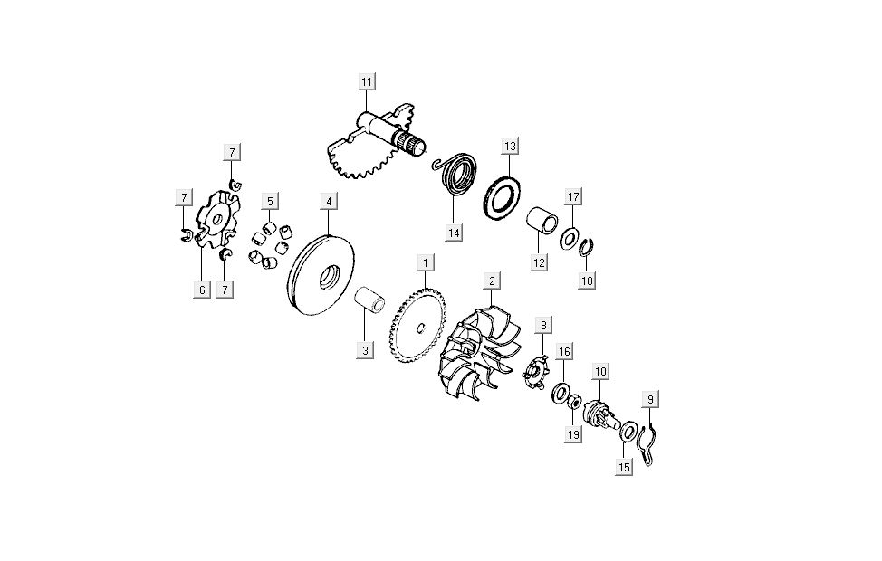 Variatore - Asse Kickstarter Kymco Dink AC 2 tempi argento