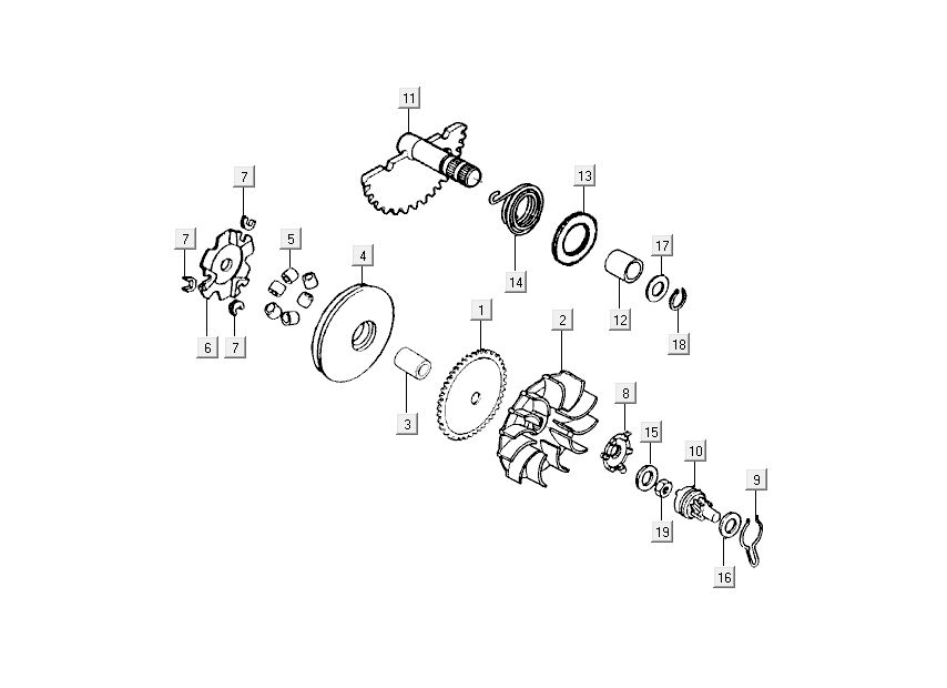 Variatore - Asse Kickstarter Kymco Grand Dink 2 tempi Champagne