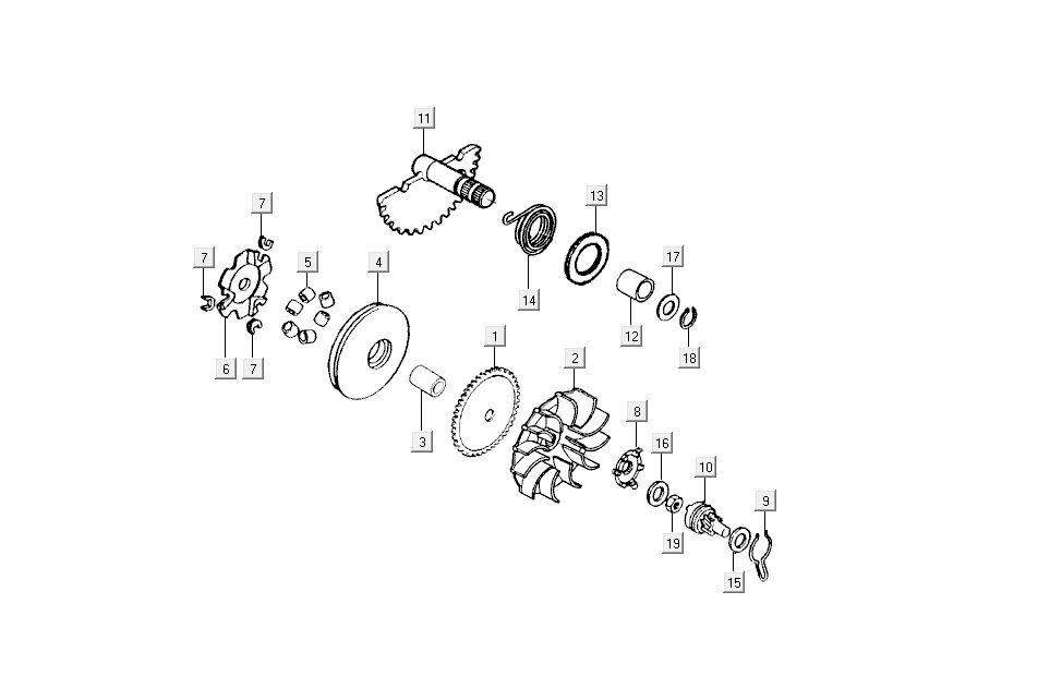 Variatore - Asse Kickstarter Kymco Super9 50 2 tempi AC nuovo modello argento - nero