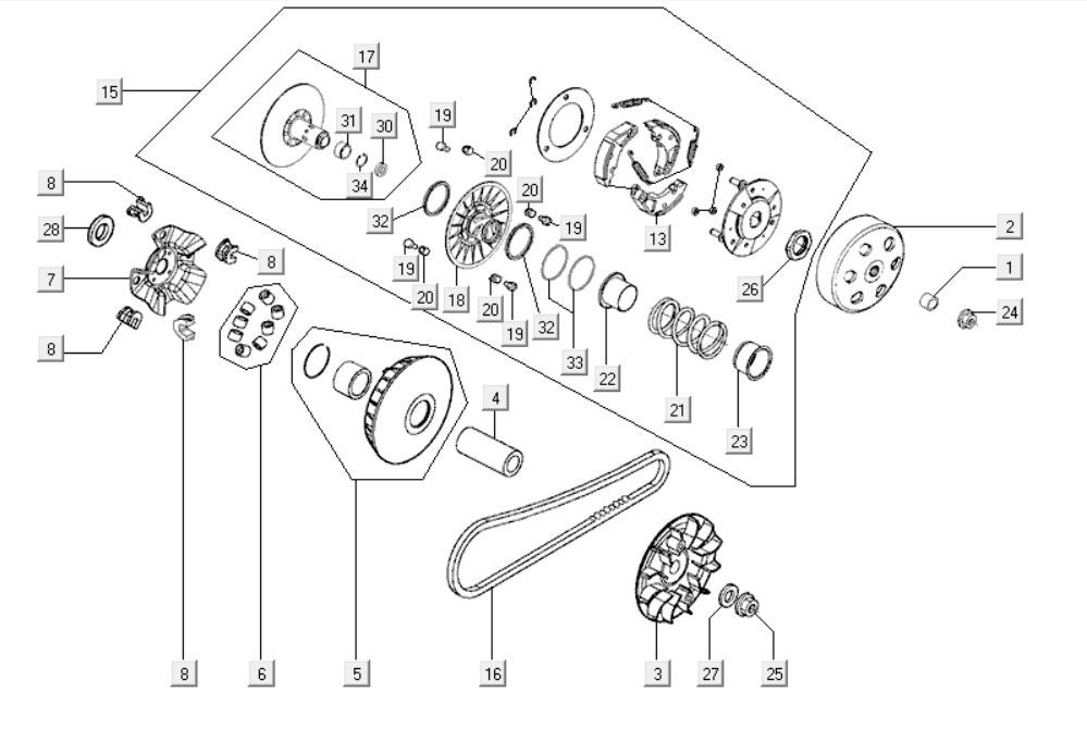 Variatore - cinghia trapezoidale - Frizione Kymco Downtown 300i grigio scuro