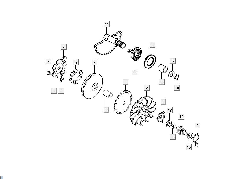 Variatore - Asse Kickstarter Kymco Super9 50 2 tempi AC vecchio modello Sport blu