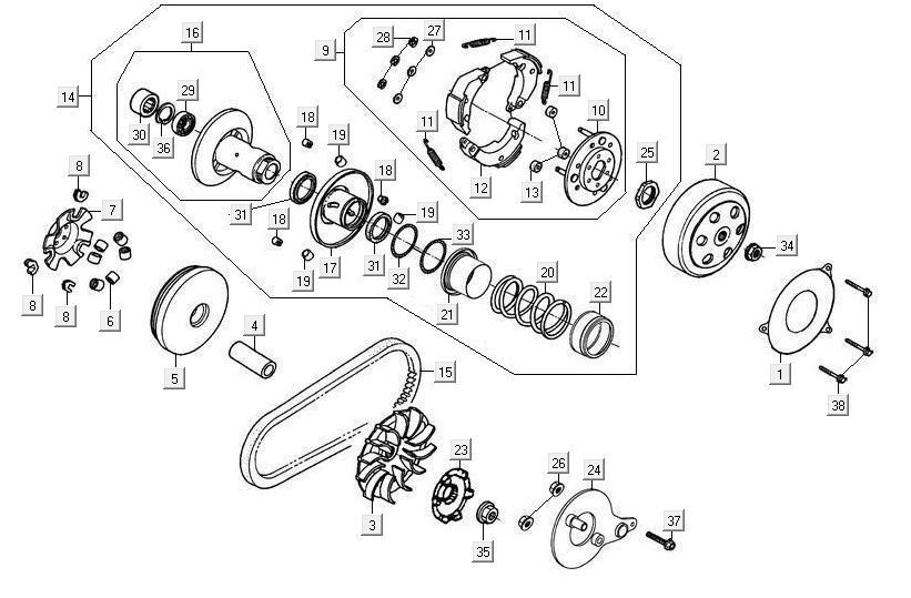 Variatore - Cinghia trapezoidale - Frizione Kymco Maxxer 90 Black