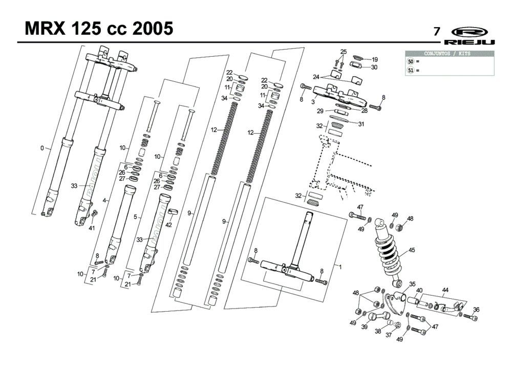 Forcella anteriore - Cuffia - Ammortizzatore Rieju MRX 125 rosso 2005 4 tempi