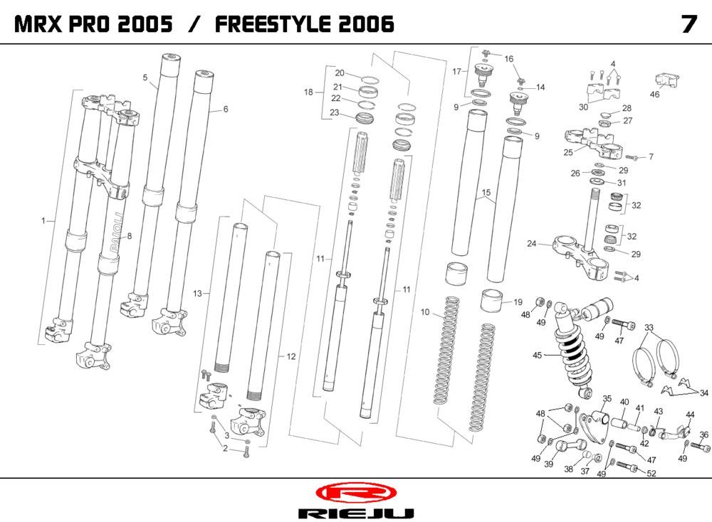 Forcella anteriore - Cuffia - Ammortizzatore Rieju MRX pro orange 2006 2 tempi