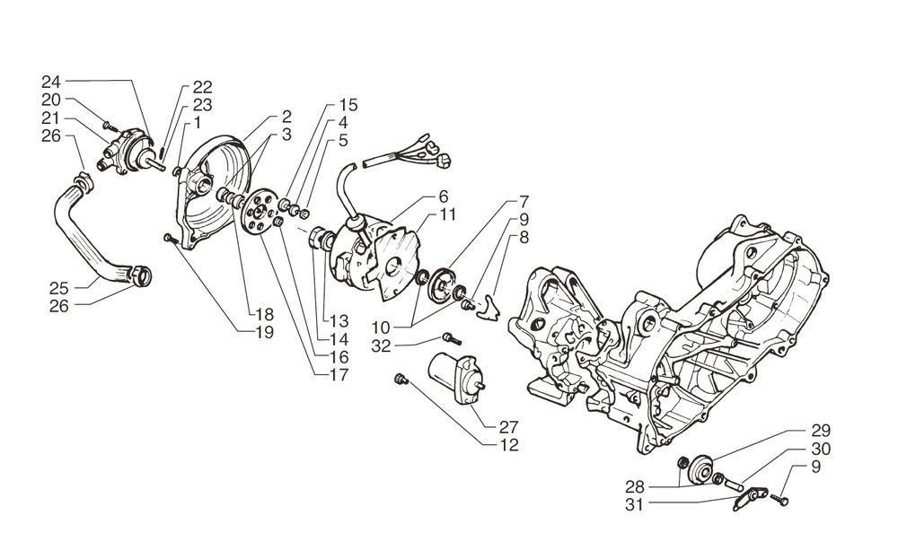 Accensione - Statore - Volano - Motorino di avviamento - Pompa acqua Yamaha Jog-R 50 2-Stroke LC