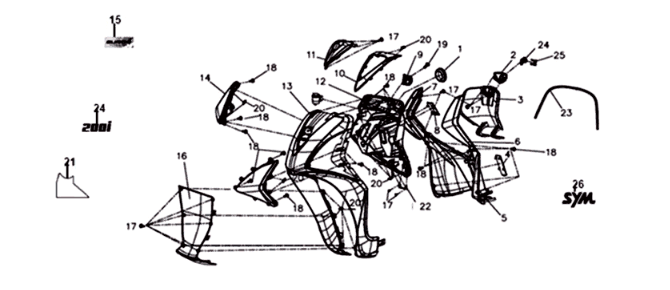 Piedini/copertura del telaio Sym Symphony ST 200I White (WH-006)