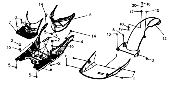 Pedaliera/copertura del telaio Sym Symphony ST E3 Grey (GY-010U)
