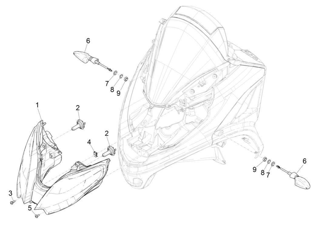 Faro anteriore - Indicatori anteriori Piaggio MP3 300 HPE/300 HPE Sport ABS Euro 5 2020-2022
