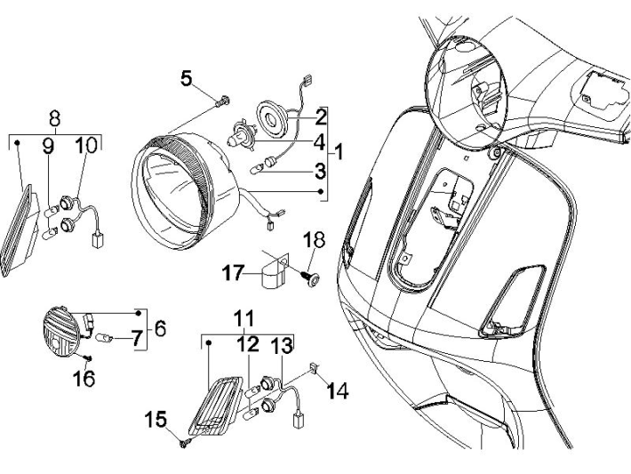 Faro anteriore - Indicatori anteriori Vespa GTS 250 ie 2005-2009 (con ABS)