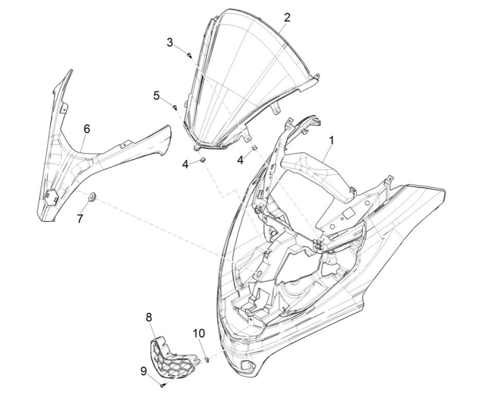 Coperchio anteriore Piaggio MP3 300 HPE/300 HPE Sport ABS Euro 5 2020-2022