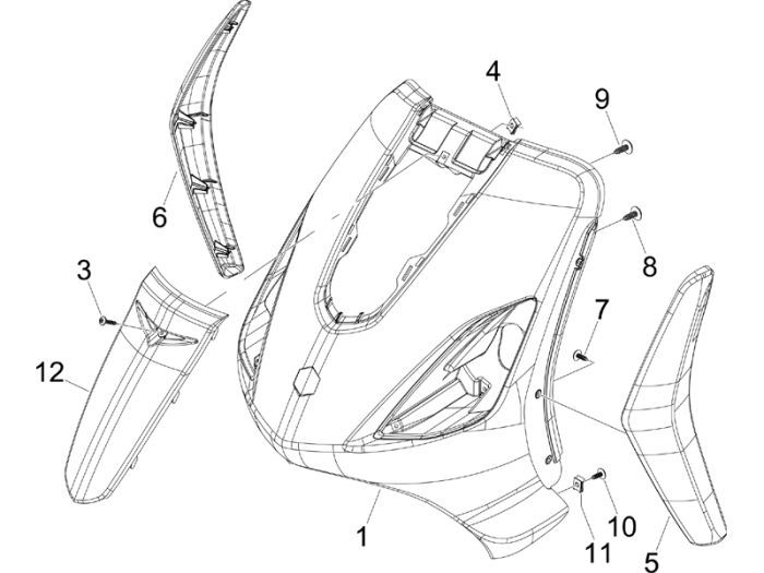 Coperchio anteriore Piaggio Fly 50 4 tempi AC bianco 724