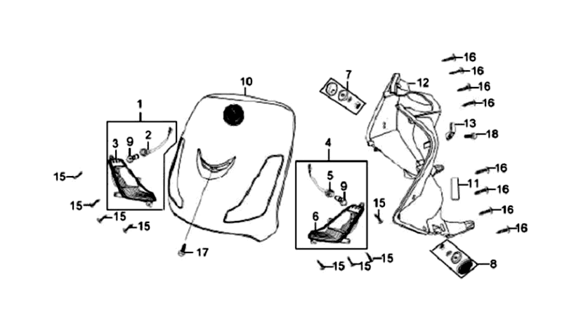 Coperchio anteriore - Protezione per le gambe - Indicatori anteriori Sym Fiddle Silvery S880S