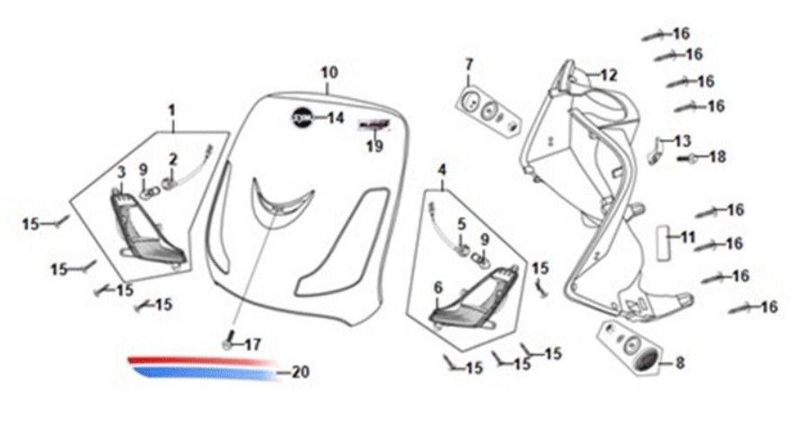 Voorplaat / binnenplaat / knipperlichten Sym Fiddle II Euro4 Red (R-010CA)
