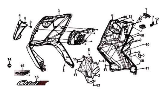 Voorplaat / binnenplaat / knipperlichten Sym Orbit III 125I E4 RED (R-010CA)