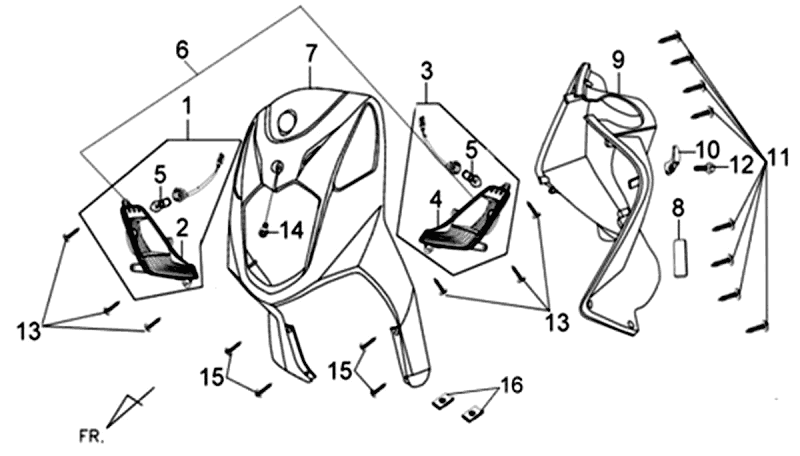 Coperchio anteriore - Protezione per le gambe - Indicatori anteriori Sym Orbit II (R010CA) rossi