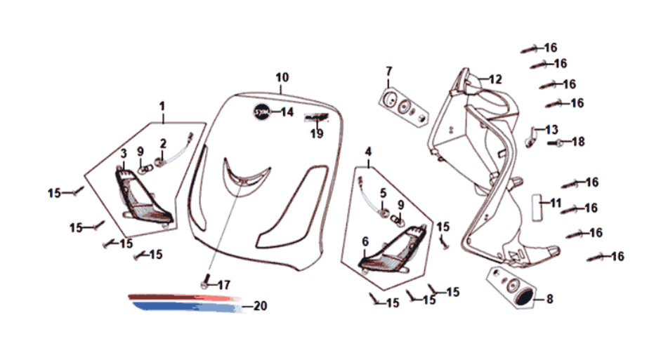 Indicatori di direzione anteriori Protezione interna della gamba Sym Fiddle II euro4 (LX-17348) Chestnut Brown