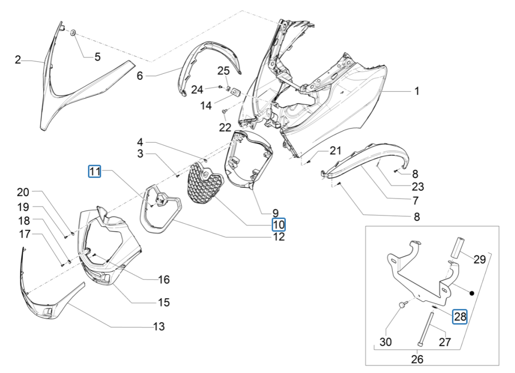 Coperchio anteriore Piaggio MP3 350 Maxi Sport ABS Euro 4 2018-2020