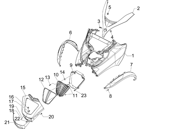 Coperchio anteriore Piaggio MP3 300 LT Sport 2009-2014 grigio nuvola 773/B