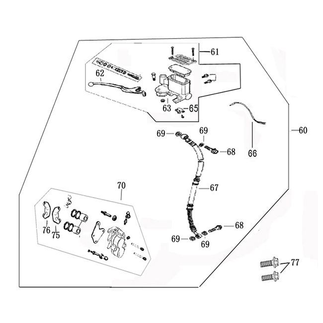 Cilindro del freno - Tubo del freno - Pinza freno - Pastiglie freno AGM VX50i
