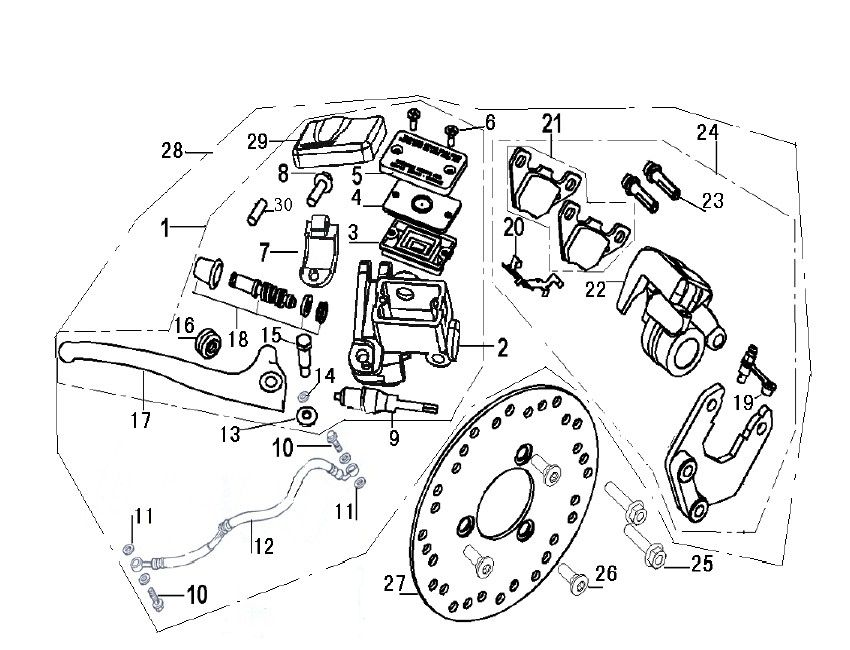 Cilindro del freno - Tubo del freno - Pinza freno - Pastiglie freno - Disco freno nero Generic Xor 50 2 tempi 2009