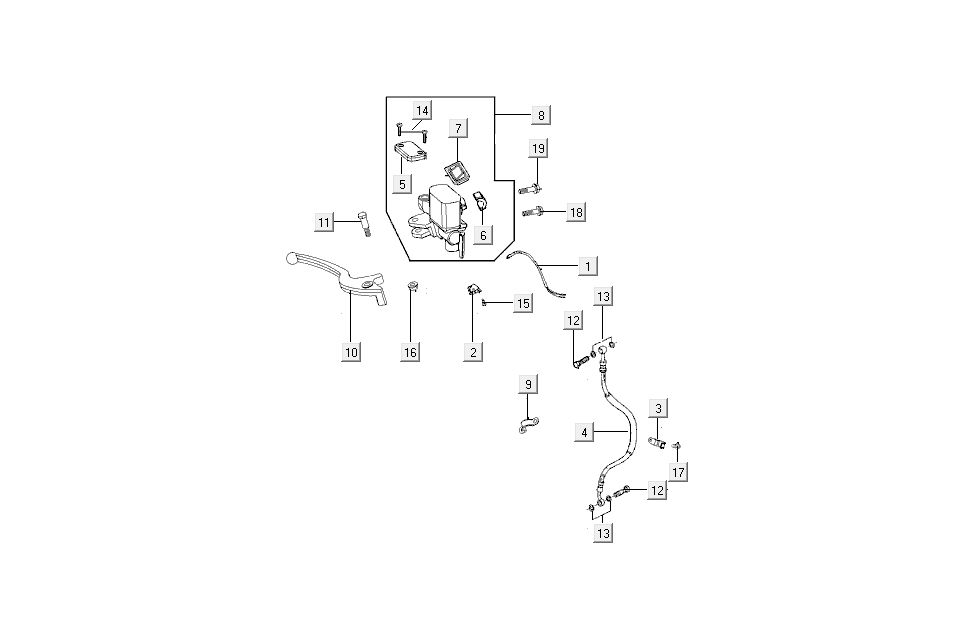 Cilindro del freno - Leva del freno - Tubo del freno Kymco New Sento 50i 4 tempi rosso