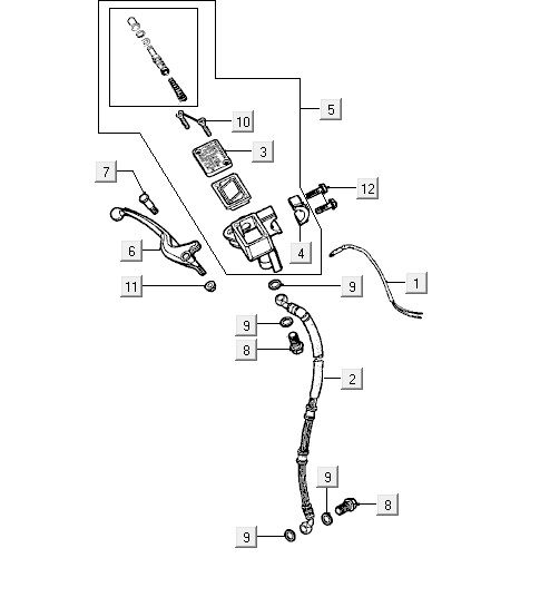 Cilindro del freno - Leva del freno - Tubo del freno Kymco Vitality 50 2 tempi AC blue