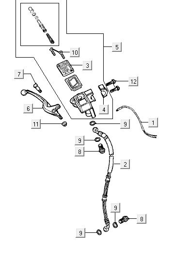 Cilindro del freno - Leva del freno - Tubo del freno Kymco Yup 50 2-stroke AC blue