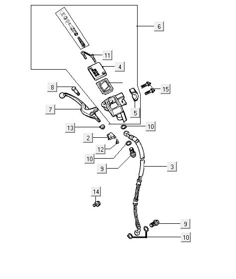Cilindro del freno - Leva del freno - Tubo del freno Kymco Yup 50 2 tempi AC blu-argento