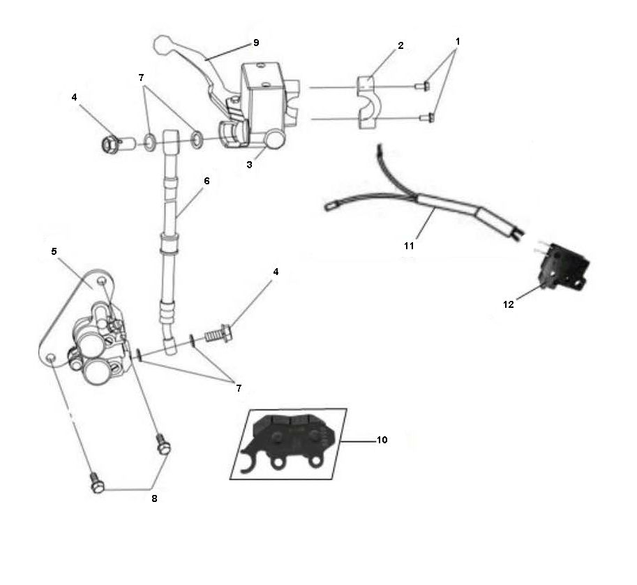Cilindro del freno - Pinza - Pastiglie freno - Tubo freno Sym Jet Sport-X a 2 tempi