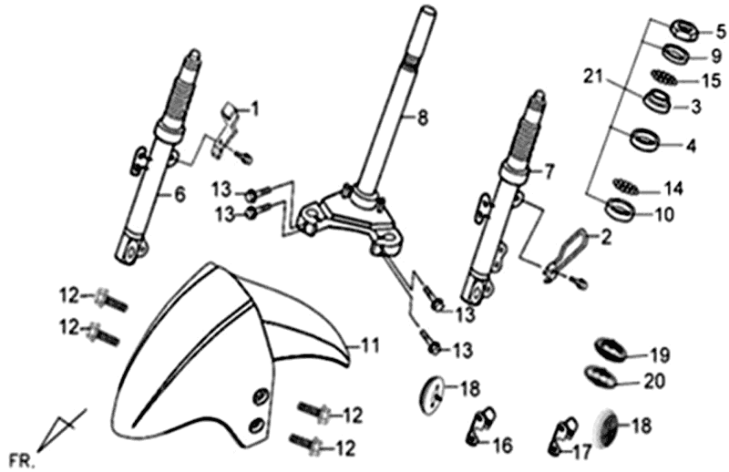 Forcella anteriore - Cuffia - Parafango anteriore Sym Jet 4 (Y108C) giallo